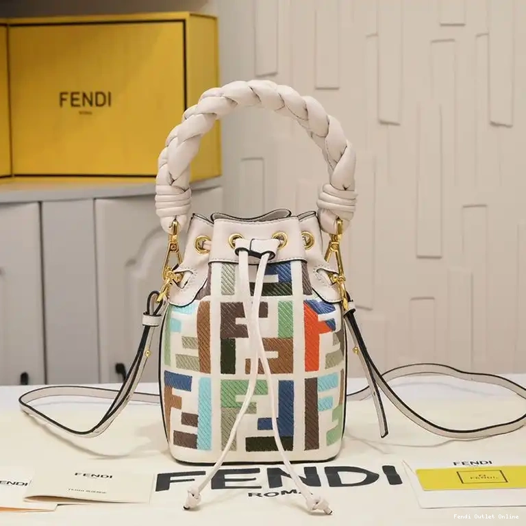Cheap Mini Woven In Bucket Tresor with Fendi Handle Canvas FF Motif Mon Beige Bag 0529